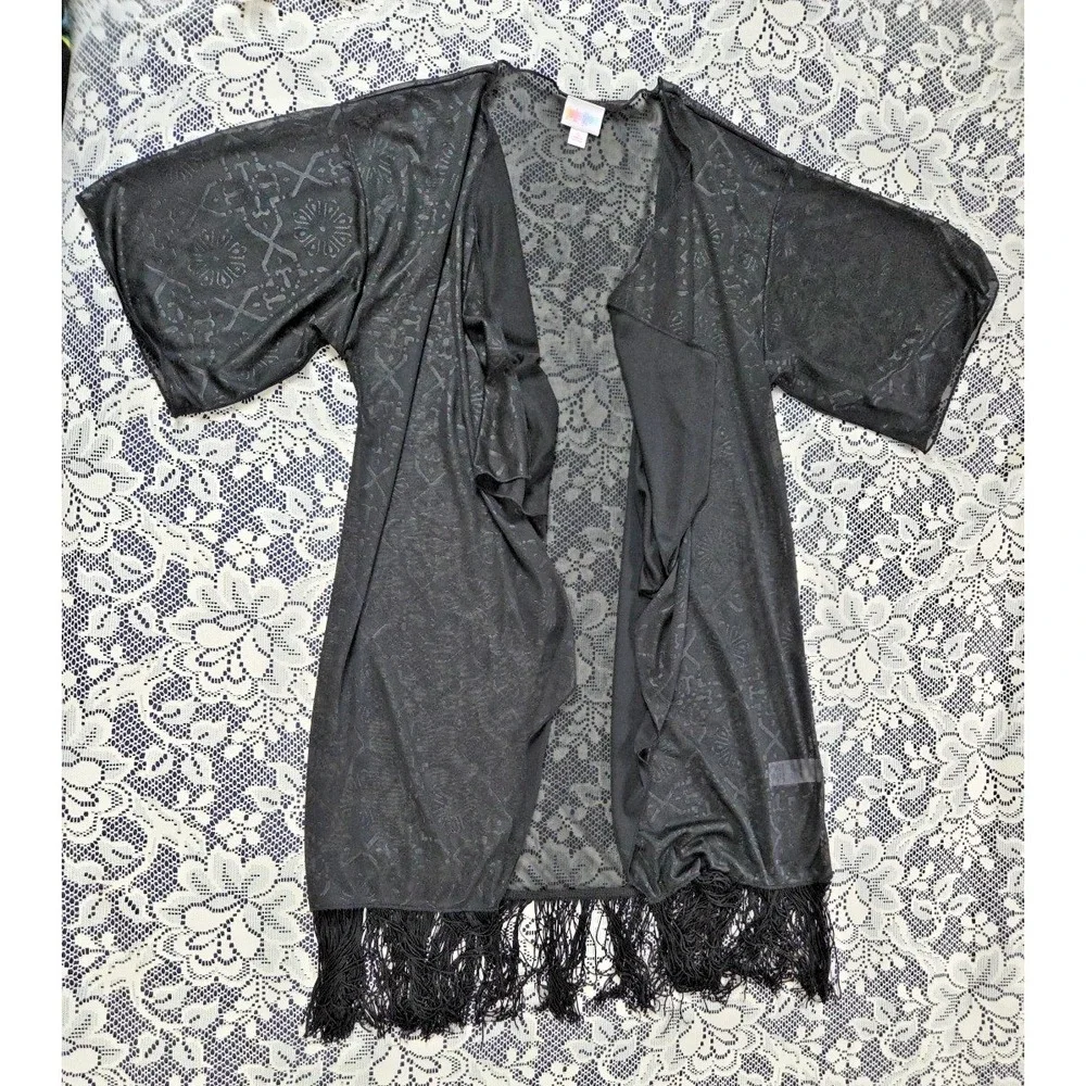 LuLaRoe Cover-up S Black Sheer Mesh with Fringe Fringe Boho Flowy Beach Festival